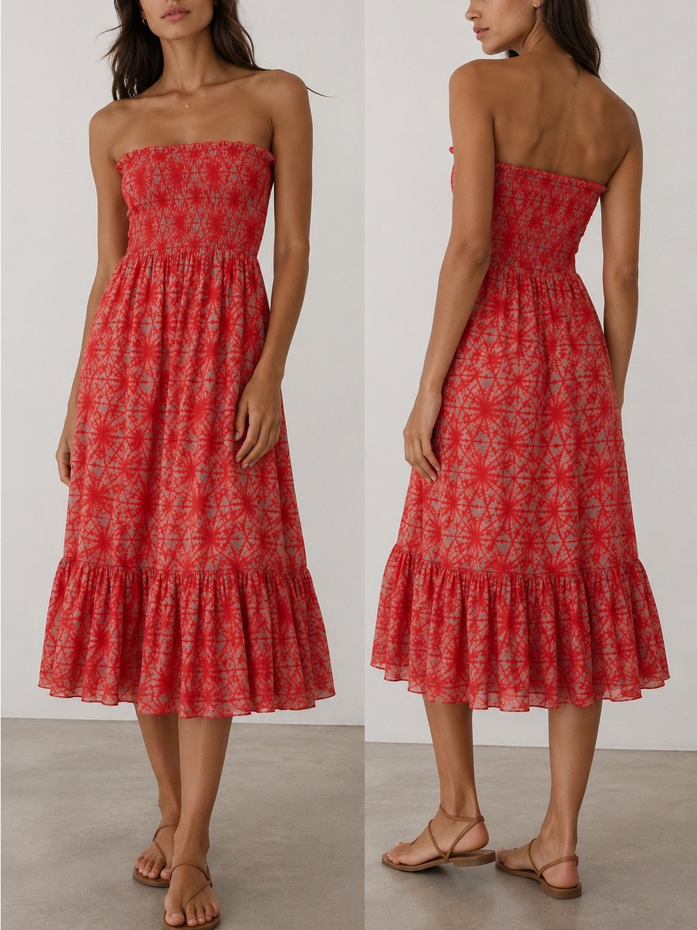 Jean Paul Gaultier Soleil Mesh Midi Ruched Bodice A Line Dress in Orange Size S